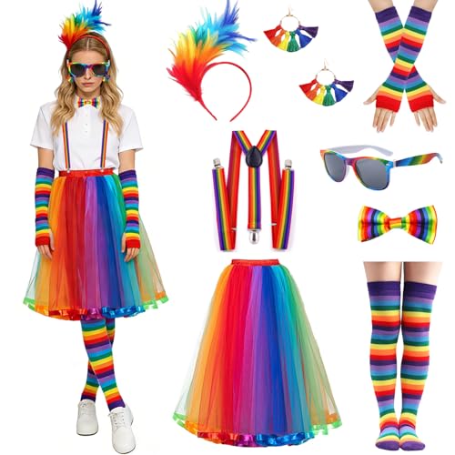 MINGJAY Tutu Arc en Ciel Femme Déguisement,8 Pièces Jupe en Tulle Arc-en-Ciel,Arcs-en-Ciels Jupe Tutu pour Femmes,Femme Ballet Tutus Tulle Jupes,pour...