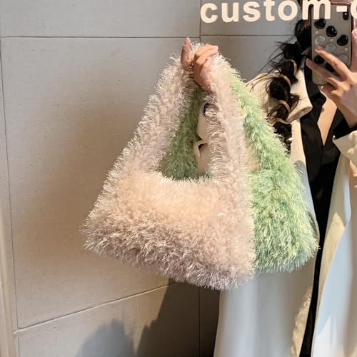 Image of Fluffy Shoulder Hobo Bag Handbag and Purse Women Y2K Fuzzy Soft Plush Underarm Tote Bag
