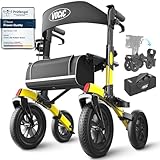 VOCIC All Terrain Rollator Walker, Foldable Outdoor Rollator with Seat Mobility Walker for Senior, Carry Bag, Brakes, 30cm/ 12'' Wheel Rubber Large Tyre, Suitable Travel, 5 Year Support