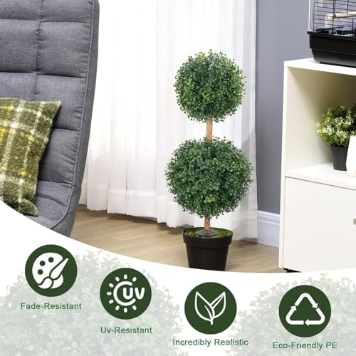 Zythrem 2.6FT Topiary Trees Artificial Outdoor Porch Plants Double Boxwood Topiary Ball with Ground Spike Set of 2 Faux Boxwoods for Outdoor Planters Front Door Entrance Garden Indoor Home - Image 6