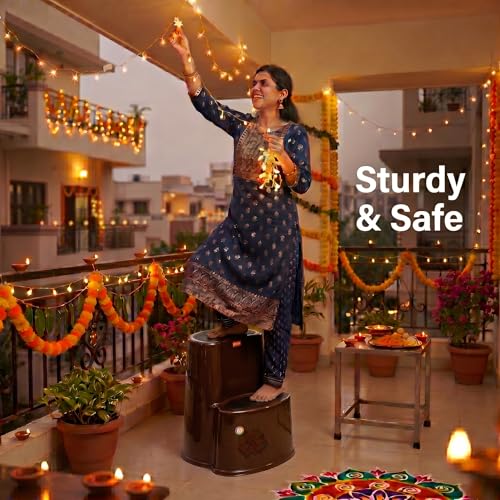 Image of Multipurpose Step Stool with Anti-Skid Surface for Home, Kitchen & Office | Premium Plastic Ladder Stool | 220 kg Hight Weight Load Capacity | 60 x 47 x 51.5 cm  (Weather Brown)