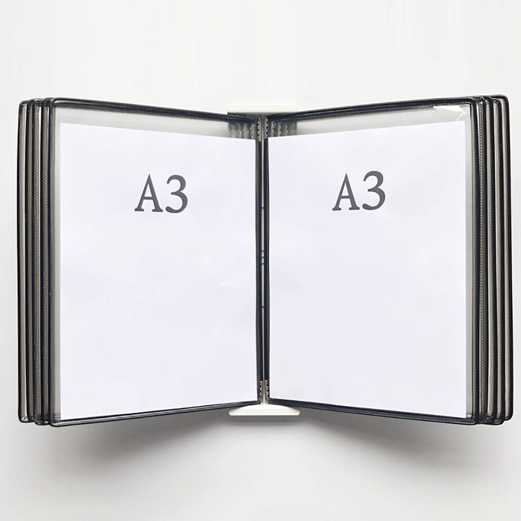OLSKFUH Wall Mount Reference Display System, Hanging Wall File Organizer, Mounted A3 Poster Flip Book Display,Wall-Mounted Loose-Leaf Transparent Page Stand 45×33×10Cm,Folders,G