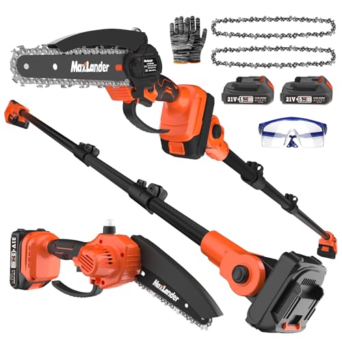 MAXLANDER 2-in-1 Cordless Pole Saw & Mini Chainsaw, 6'' Electric Pole Saws for Tree Trimming, 20V Battery Pole Saw with 2 Chains, 14ft Reach Pole Chainsaw(2PCS Battery and Charger Included)