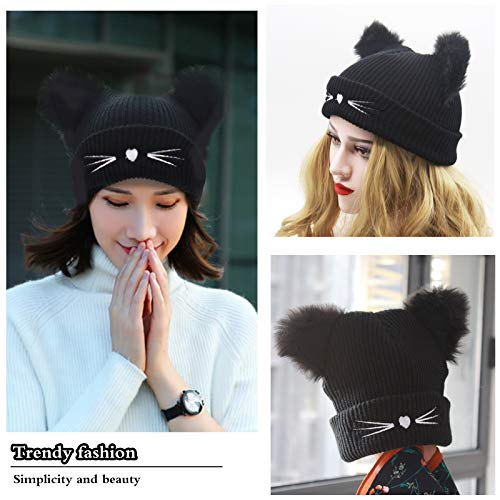 BEIFON Cappello Donna Pon Pon Cappelli Invernali Cappelli Orecchie da Gatto Berretto Lana Beanie Lavorato a Maglia Cappellino Caldo Elastico Berretta per Sport All'Aria Aperta Corsa Sci Pattinaggio Ci - Image 8