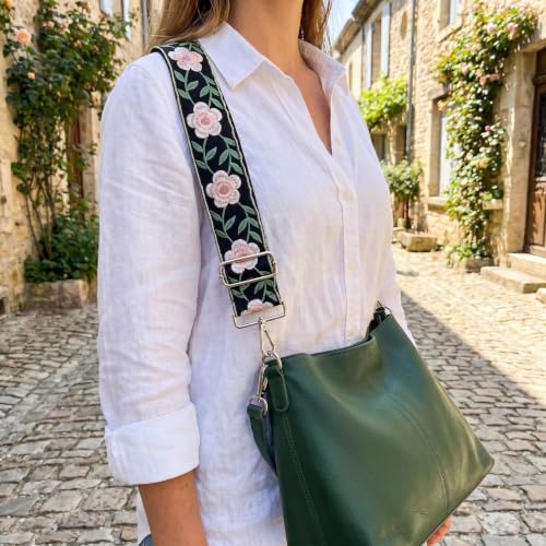 Image of Flower Purse Strap Replacement Embroidery Crossbody Shoulder Strap for Handbag Canvas Purse Extender Accessories