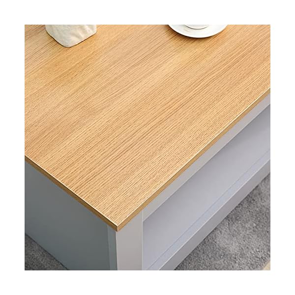 Homeke Wooden Coffee Table with Storage Shelf Rectangle Tea Table Side End Table Grey/White - Image 5