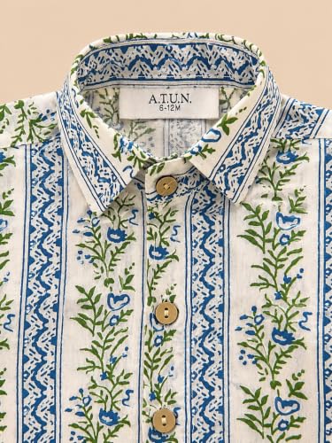 Image of A.T.U.N. (ALL THINGS UBER NICE) Boys 100% Cotton Printed Shirt | Half Sleeve Smart Casual Shirt for Kids | Soft Breathable Button Placket Top