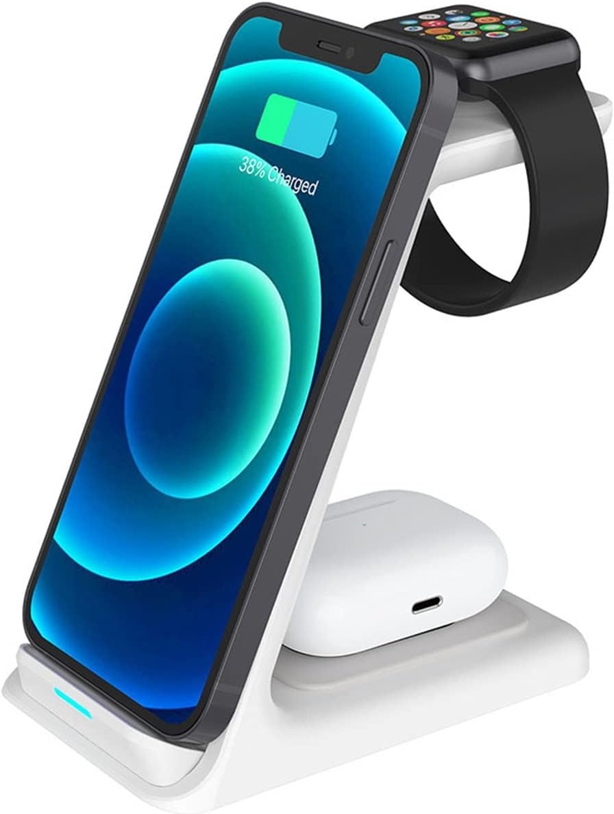 USB Charging Station 20W Wireless Charger Stand 3 In 1 Qi Fast Charging Dock Station For Smart Phones,Wireless Chargers Charge Docking Station for Multiple Devices(White)