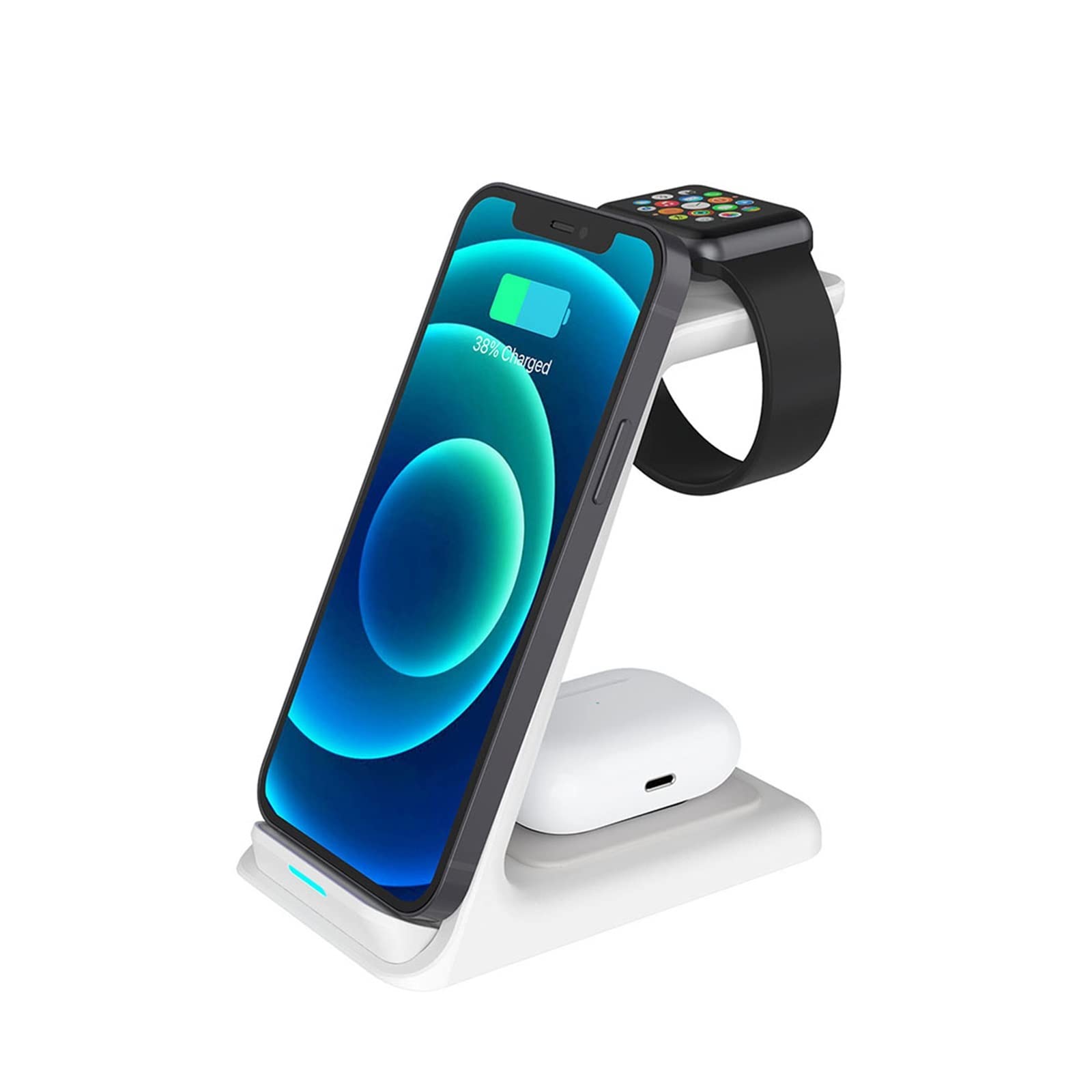 Support de Chargeur sans Fil 20W 3 en 1 Station d'accueil Charge Rapide Qi for téléphones intelligents, chargeurs Conception Portable(Blanc)