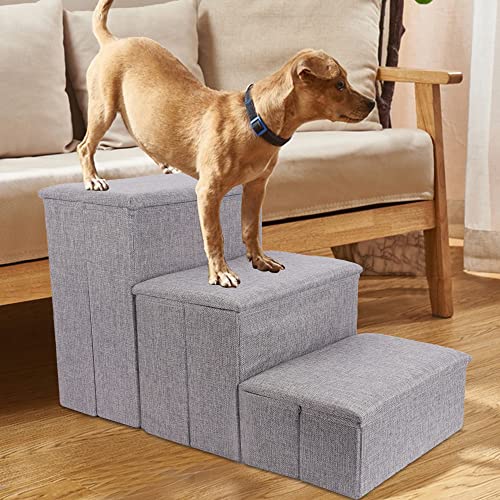 Yofit Dog Stairs With Storage, Foldable Pet Steps For High Beds, 3-Step Pet Stairs Ramp Puppy Toy Storage Box For Dogs Cats Small Pets (Gray) #TOP3