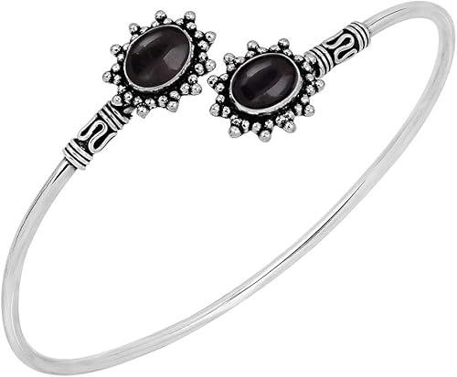 Natural Oval Shape Gemstones Bangle Bracelet for Women - 925 Silver Overlay Handmade Cuff Bangle Birthstone Light Weight Trendy Jewelry - Gifts for