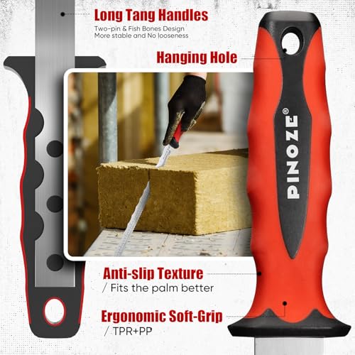 Image of PINOZE 14 inch Insulation Knife, Stainless Steel Blade Insulation Cutter w /Laser Scale, Dual-Side Serrated Duct Knife Tool with Sheath for Cutting Heat Material Foam /Rockwool /Styrofoam, Garden Sod Cutter