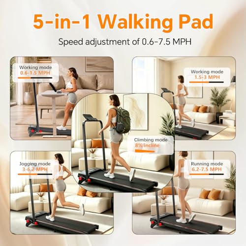 Image of Walking Pad Treadmill with Incline and Handle Bar, 7.5MPH Under Desk Foldable Treadmill for Home Office with Remote Control