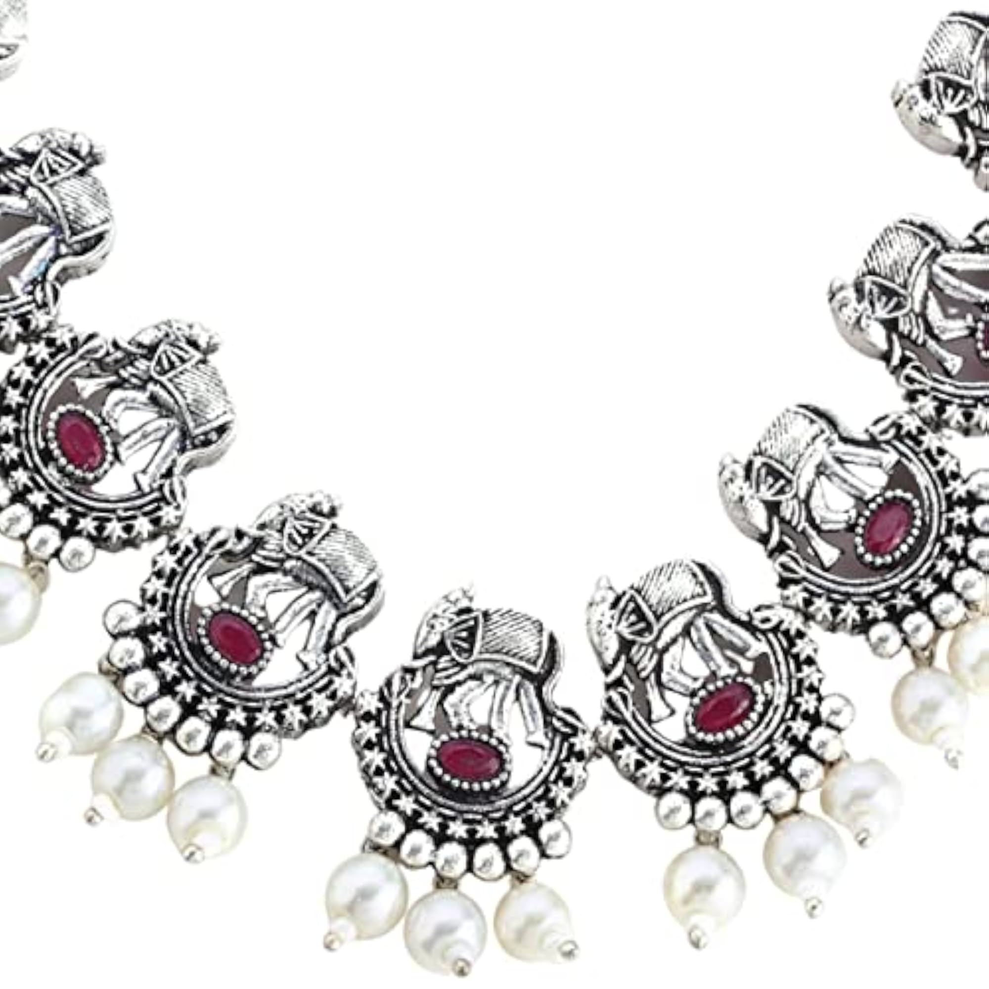 Antique Inspired Pink Stones Studded Elephant Motif Necklace Set