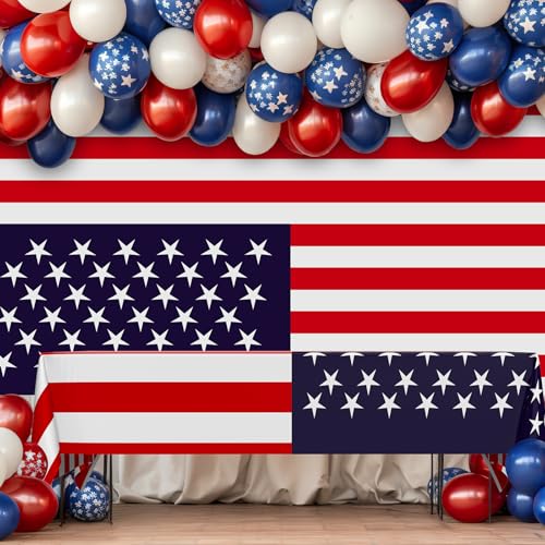 Image of Newwiee 6 Pcs 4th of July Patriotic Tablecloth Disposable American Flag Table Cloth Plastic Red White Blue Independence Day Rectangle Table Cover 250th Decoration(Patriotic Flag Style,51x71)