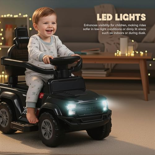 Image of Baybee Roady Pro Ride on Car for Kids | Push Ride on Jeep with Parental Handle & Safety Guardrail | Backrest, Light & Music Rideons Toy Car | Baby Ride on Cars for Kids 1 to 3 Years (Black)
