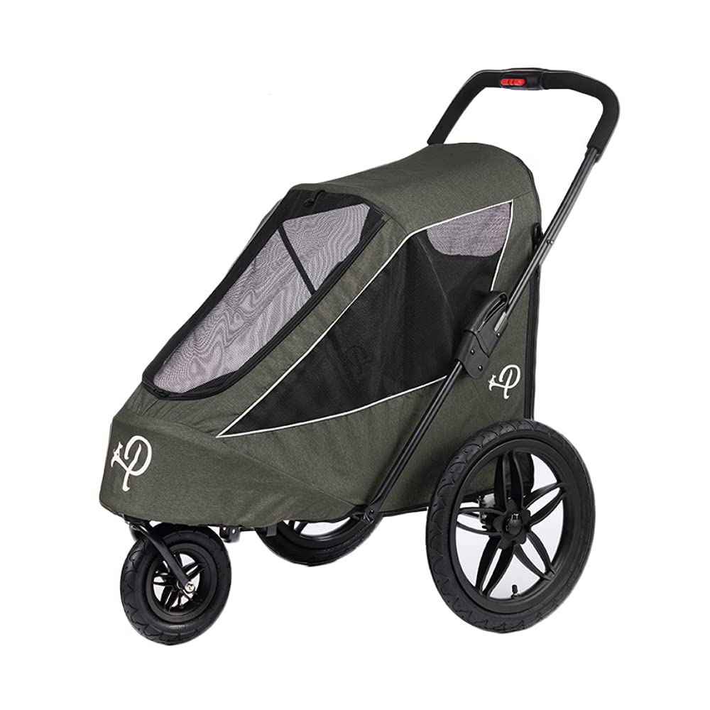 Petique Trailblazer Jogger Dog Stroller for Medium Dogs  Cats - Air-Filled Tyres, 3 Leads, Peek-a-Boo Window, Foldable, Large Storage Space - Blue Pet Trolley