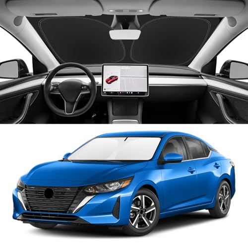 Image of Custom Fit Windshield Sun Shade for Nissan Sentra 2020-2026 | Blocks UV Rays and Sun Heat, Helps Reduce Interior Temperature, Protects Dashboard from Fading, Folds Easily for Storage
