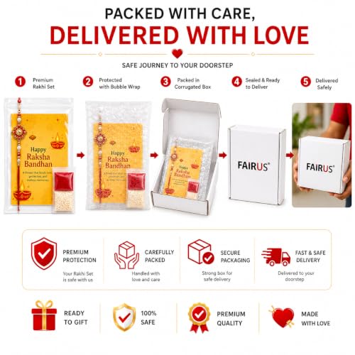 Image of Fairus Rakhi Set for Brother with Roli Chawal and Greeting Card | Traditional Bracelet for Rakshabandhan | Unique Combo Gift for Bhai