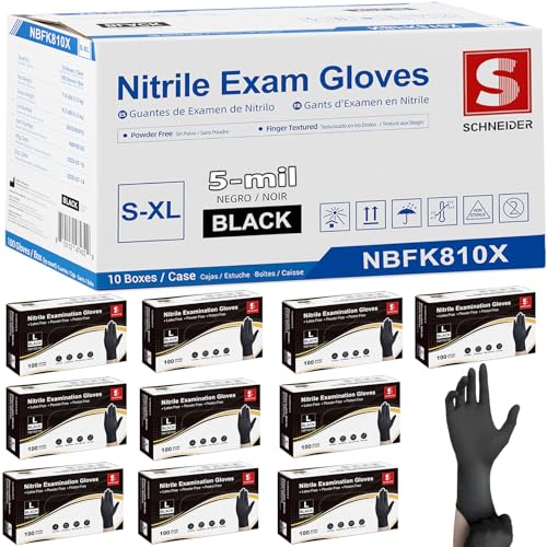 Image of Schneider Medical Black Nitrile Exam Gloves, 5 Mil Latex-Free & Powder-Free Disposable Gloves for Cooking