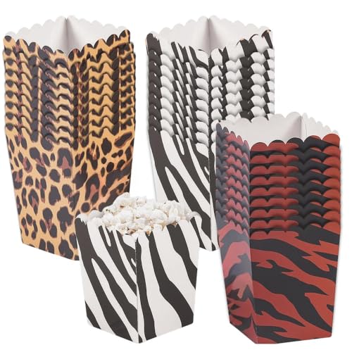 Image of Fun Express Animal Print Mini Popcorn Boxes - Vibrant Party Supplies VBS Vacation Bible School Birthday Baby Showers Special Events - Fun Decorative Snack Containers for Popcorn - Multicolor 24 Pieces