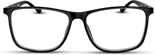 Miniatura 8 de Lentes de lectura de marco grande negro mate para hombre para lucir modernos con alta visión, lectores resistentes y duraderos para hombres, cómodas
