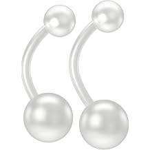 2pc 14g Flexible Belly Button Retainer Ring Clear Flexible Bioflex Bar Set 5mm & 8mm Ball - 10mm 12mm Lengths