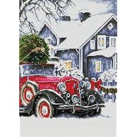 Kit Point De Croix Noël Approche La Neige 14CT Imprimé - 34x46 Cm, Complet Avec Fils, Aiguilles, Tissu Prédessiné, Idéal Débutant