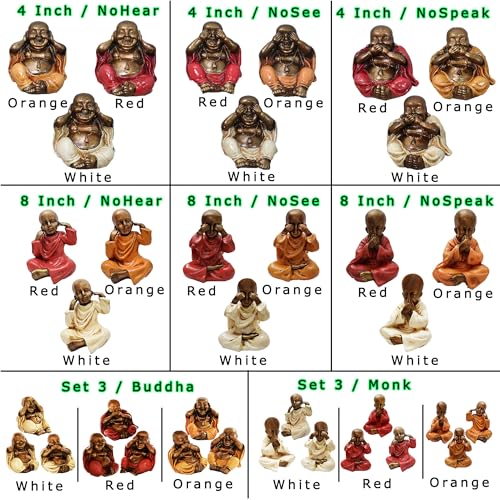 Tres Budas Sabios y Monje Set 3 Blanco miniatura 6