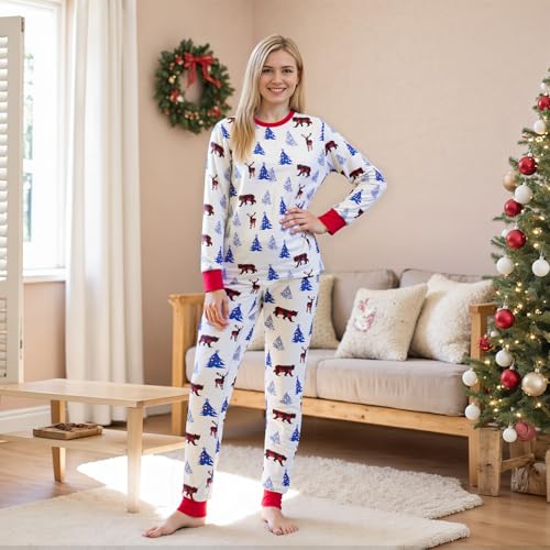 MXVPY Couples Matching Pajamas - Cute His and Hers Cotton Pajamas Sets men&women 2 piece Lounge Lets | Christmas Pjs3