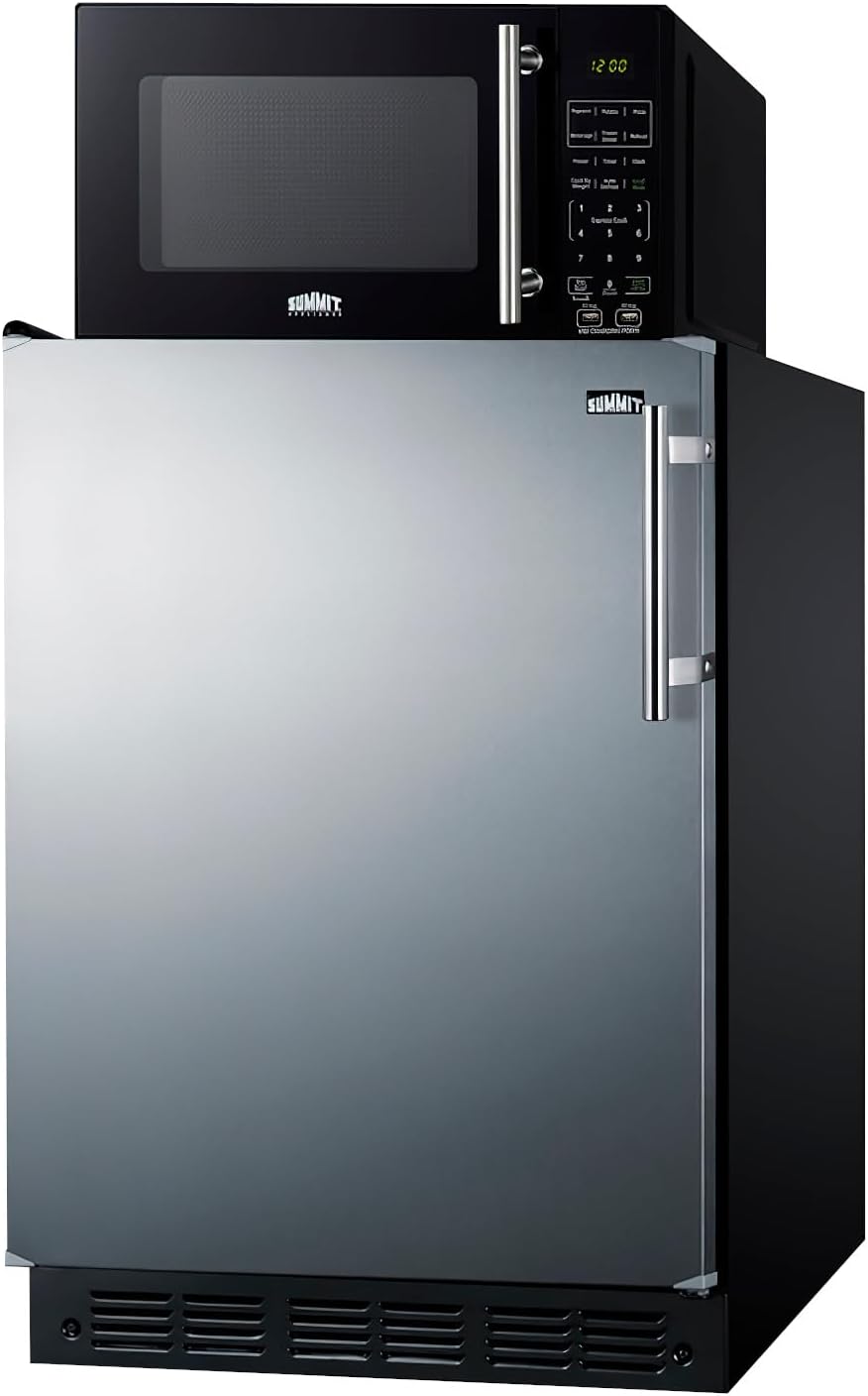 Summit Appliance MRF6BK2SSALHD Microwave/Refrigerator Combination with Allocator; Combo Includes FF6BK2SS All-refrigerator, and SM903BSA1 Microwave; 5.5 cu.ft Capacity; Automatic Defrost; LHD Swing