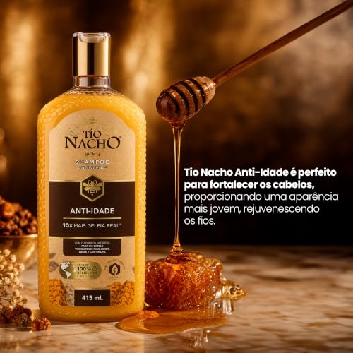 Tío Nacho Shampoo Anti-idade Antiqueda Natural com Geleia Real Concentrada – Reparação dos Fios Fragilizados, Crescimento Saudável e Nutrição Capilar 415ml