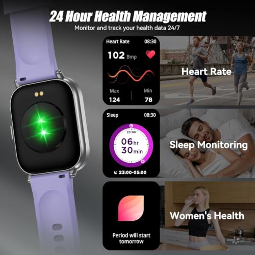 Image of Smart Watch, 2.01 inch HD Touchscreen Fitness Tracker with Bluetooth Calling, 120+ Sports Modes, 24 /7 Heart Rate Sleep Monitor, IP67 Waterproof Smartwatch Compatible with iOS Android (Purple)