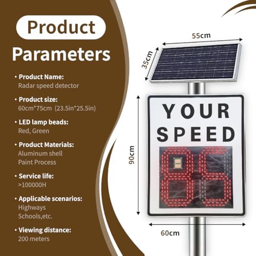 Radar Speed Sign Solar Powered LED Display for Traffic Safety 24 x 35 Inches
