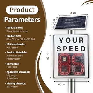 24" X 35" Speed detector, Radar detector, Radar Speed Sign Solar, Led Speed Display Sign, For Road, Street Traffic Safety Signage, White