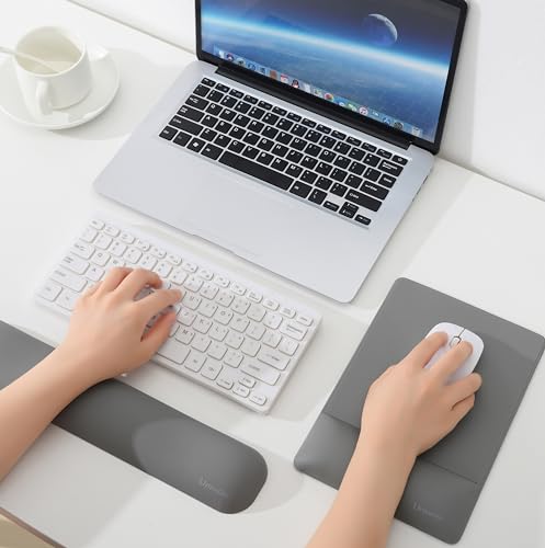 Image of UnivoColors Design-Wave Set of Keyboad Wrist Rest & Mouce Pad,Artificial Sheepskin+Memory Foam+Ergonomic+Anti-Slip Gel, Resilience Support During Work and Gaming,Keyboard Accessory,Grey