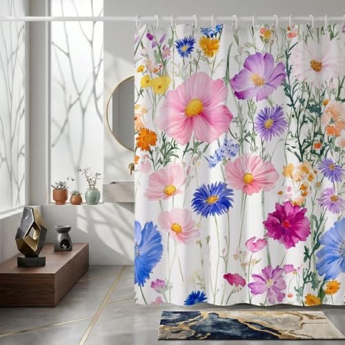 Rideau de douche anti moisissure en polyester avec anneaux inclus