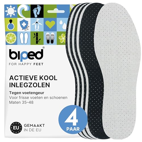 biped 4 paar actieve kool inlegzolen voor dames en heren - tegen zweetvoeten en geur - zachte latex schuiminlegzolen - voor hygiënisch frisse schoenen en voeten z2727(45)