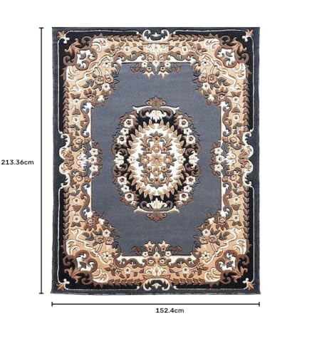 Image of Soft Premium Grey Carpet 5x7 ft - Washable, Anti-Skid, Fade-Resistant Acrylic Rug for Living Room, Hall, Bedroom, Modern Decor