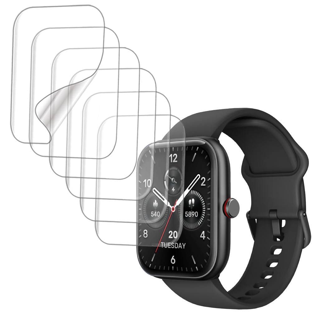 6-PACK Screen Protector Compatible with Faweio, ENOMIR, WMK, Yoever, TOOBUR 1.91" IDW20 Smart Watch, Soft TPU, Full Coverage, Bubble Self-healing, with Non-Slip Pad Sticker