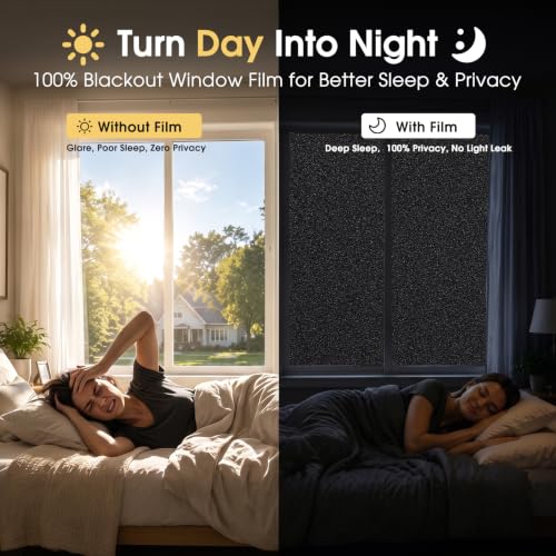 Image of Coavas Blackout Window Film Room Darkening, 100% Light Blocking,35.4 inchx78.7 inch