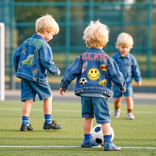 Image of Rryoumisun Personalized Kids Denim Jacket with Names, Custom 1-14 Years Old Girls Boys Spring&Fall Outerwear Jackets