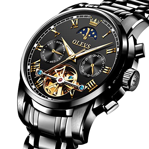 Image of OLEVS Skeleton Watch for Men Stainless Steel Chronograph Watch for Men Classic Waterproof Mens Watches with Date Luxury Business Men's Analog Wrist Watches, relojes para Hombres Blue /Black /Gold /White