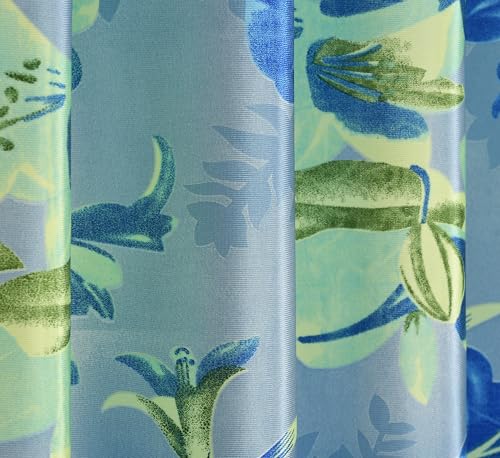 Image of Digital Printed Big Flower Eyelet Polyester Curtains - Blue, 7 Feet, Pack of 2