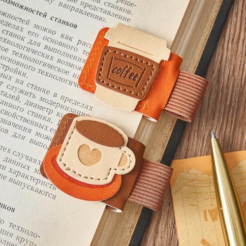 2pcs Coffee Magnetic Bookmarks Vintage Leather Book Mark with Pen Holder for Reading Women Magnet Bookmark Clip for Book Lover