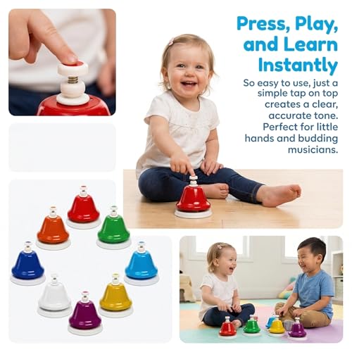 Noamus 8 Notes Desk Bells, Music Bell Percussion Instrument, Colorful Diatonic Metal Bells, Chromatic Musical Table Bell for Church Chorus Holiday Party Supplies Birthday Gift by Noamus - Used condition - Image 8