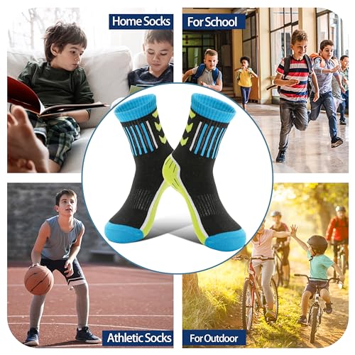 Image of Welwoos 6 Pairs Kids Boys Girls Socks Athletic Basketball Youth Sport Crew Cotton Breathable Soft Socks