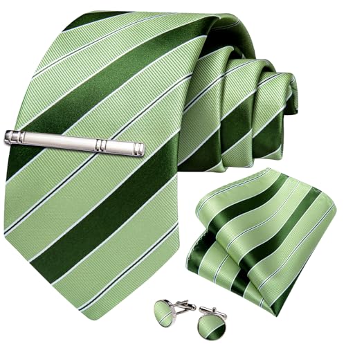 Image of DiBanGu Mens Tie Silk Plaid Striped Necktie and Pocket Square Cufflinks Tie Clip Set with Gift Box Formal Wedding Party