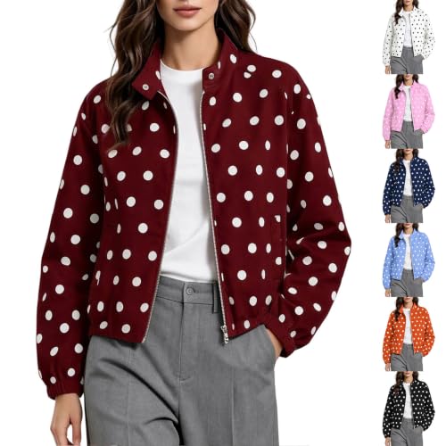 SHOPESSA Women Polka Dot Jacket Zip Up Cropped Bomber Jackets with Pockets - image 1