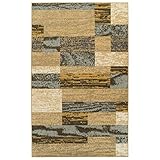 Superior Modern Rockwood Collection Area Rug, 8mm Pile Height with Jute Backing, Textured Geometric Brick Design, Anti-Static, Water-Repellent Rugs - Light Blue & Beige, 5' x 8' Rug
